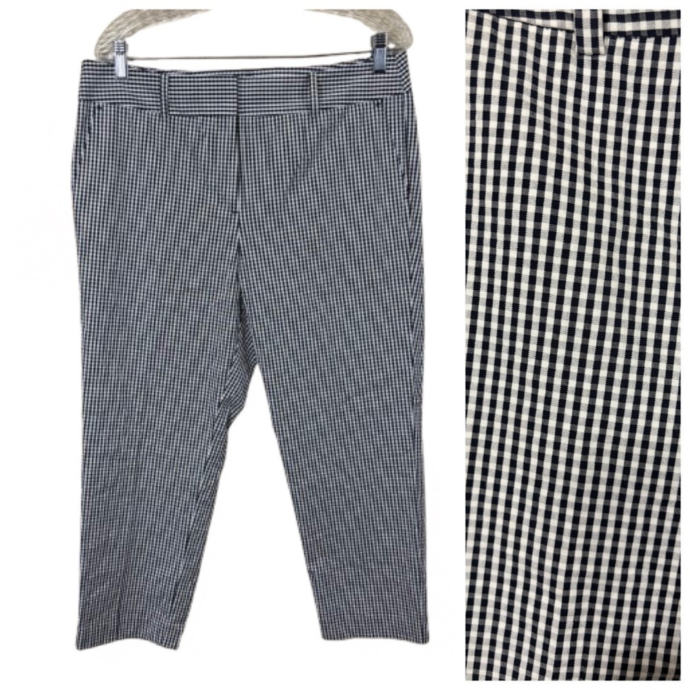 Ann Taylor Navy Gingham Straight Trouser Pants Size 10